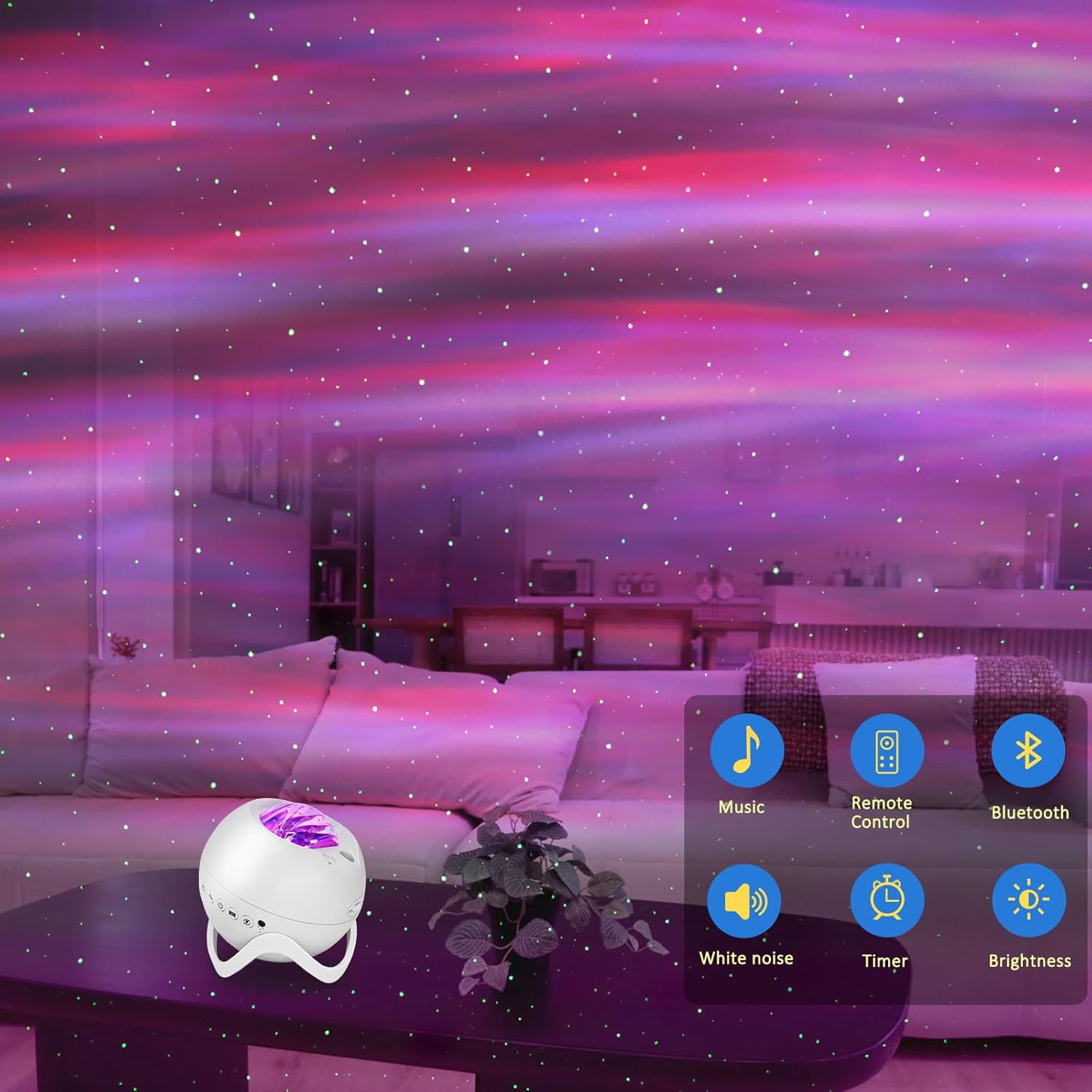 Star projector night light with remote control and timer