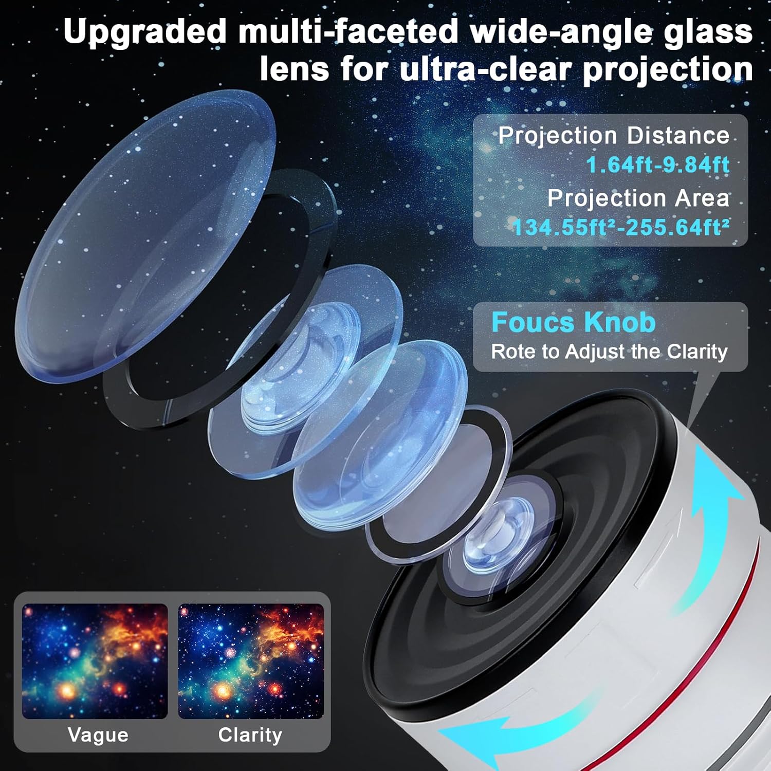 Star projector night light with rotating nebula