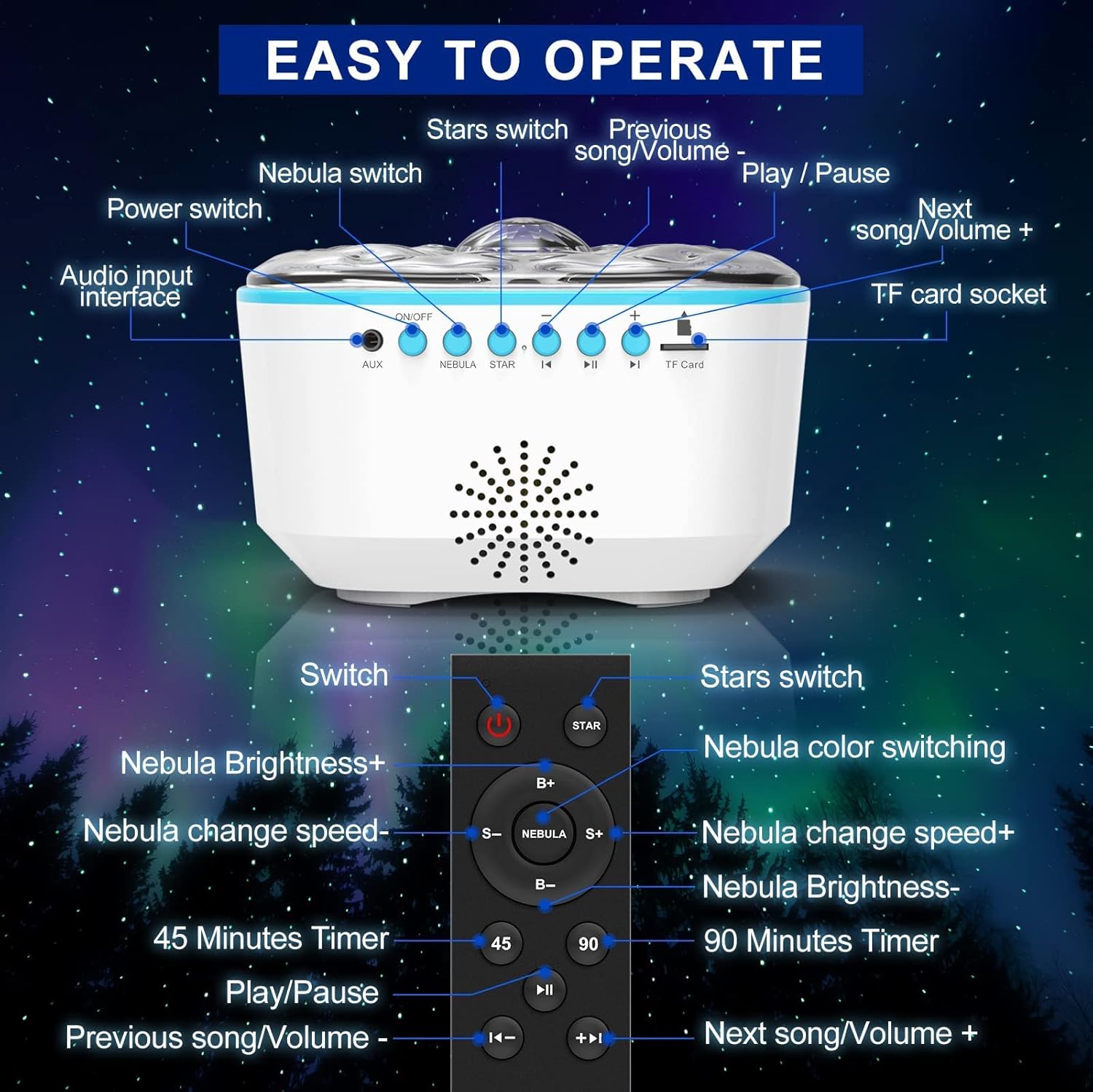 Starry sky projector night lamp for adults
