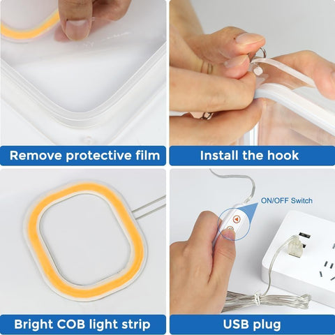 Step-by-step guide on how to install a bright COB light strip with USB plug.