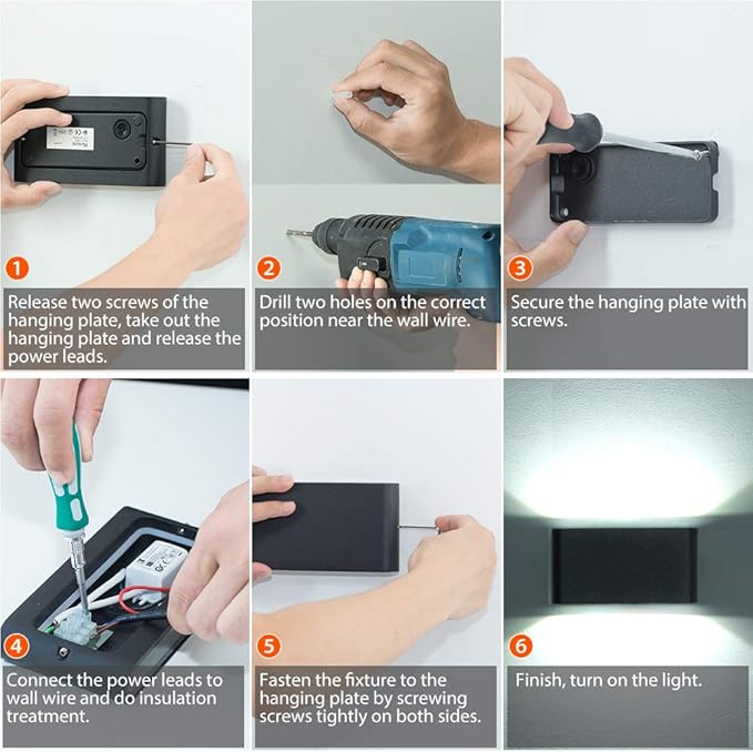 Step-by-step guide on how to install a light fixture with text instructions.