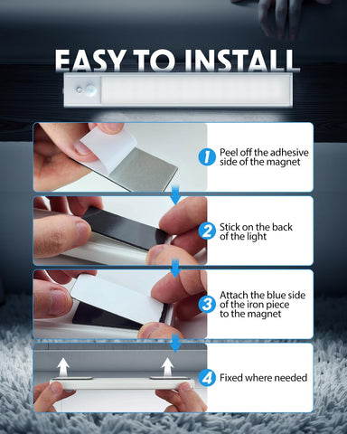 Step-by-step guide on how to install a magnetic light fixture with text and images.