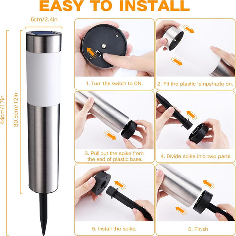 Step-by-step guide on how to install a solar lamp with measurements and instructions.