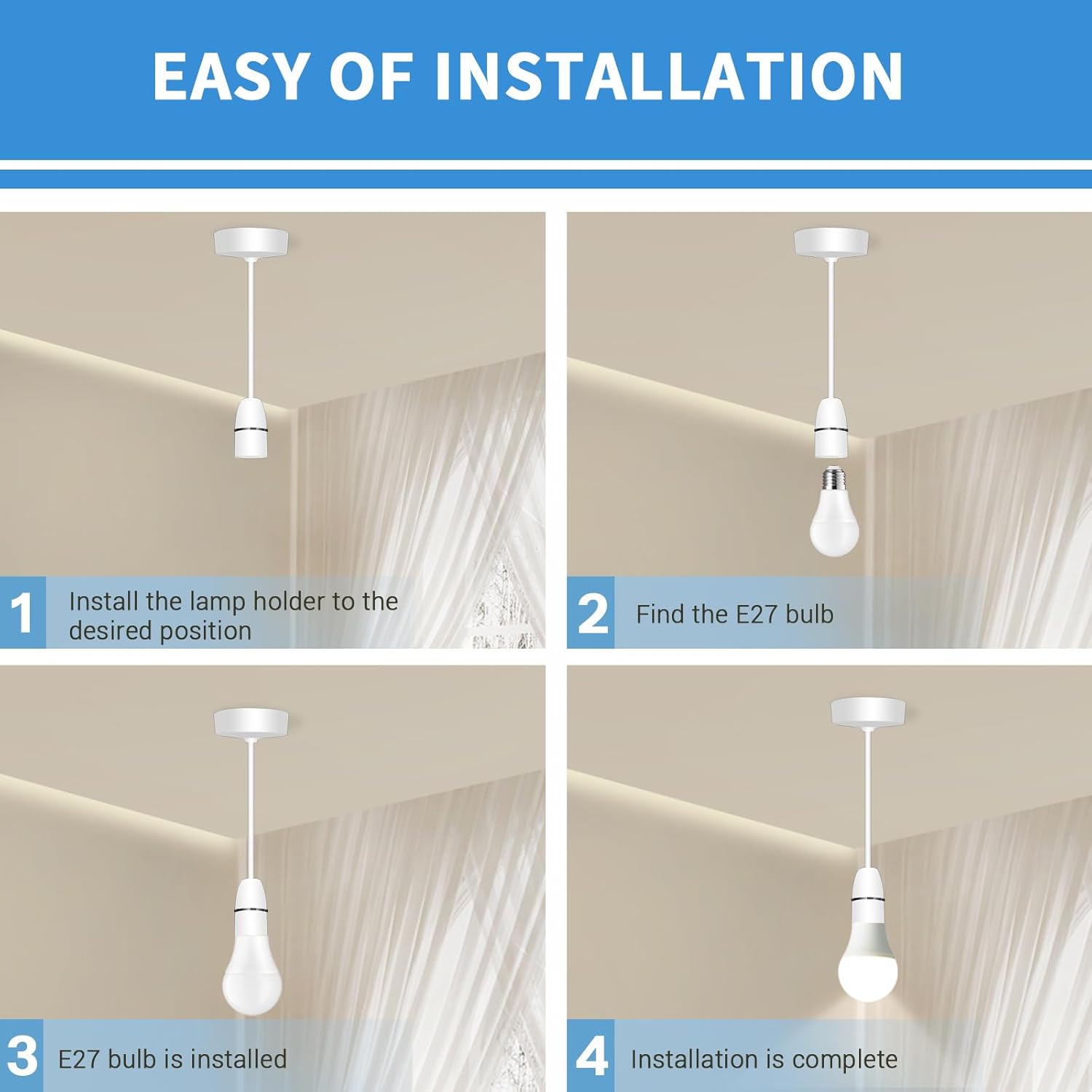 Step-by-step installation guide for a light bulb with labeled steps.