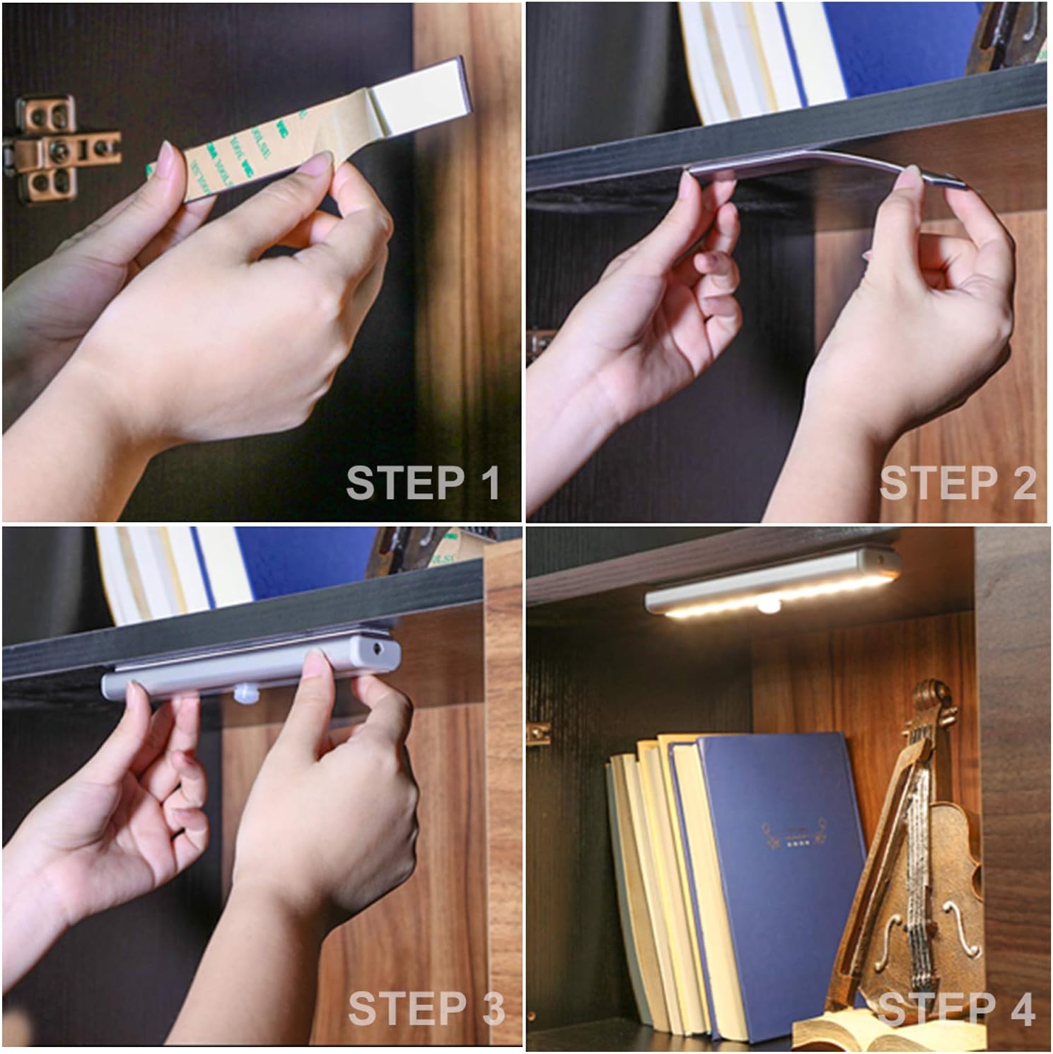 Step-by-step installation guide for a piece of furniture with hands performing actions.