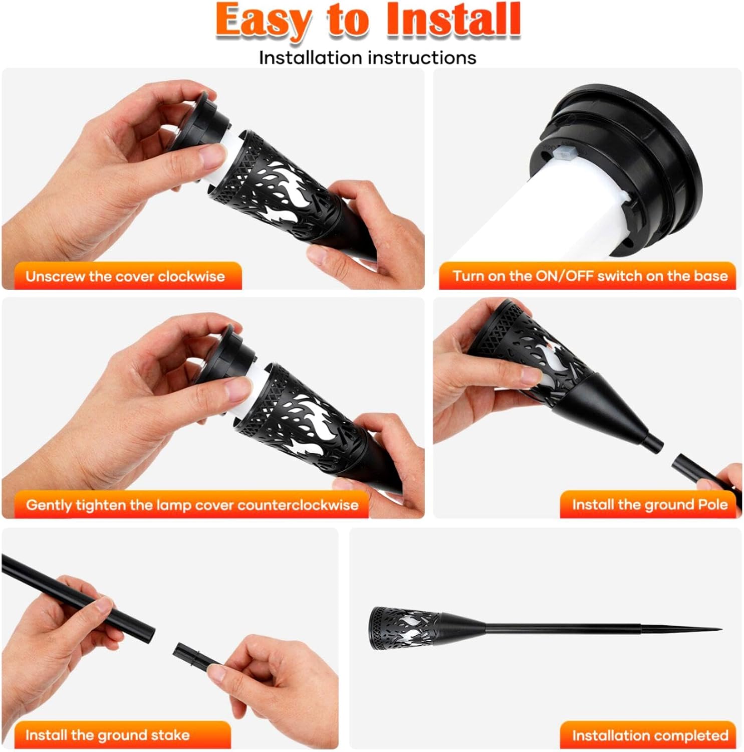 Step-by-step installation instructions for a lamp with text overlay.