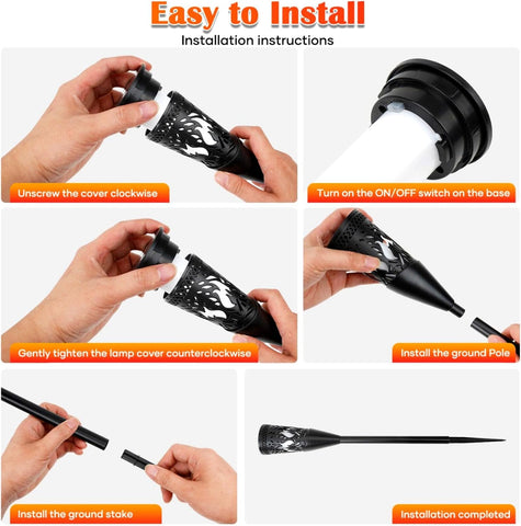 Step-by-step installation instructions for a lamp with text overlay.