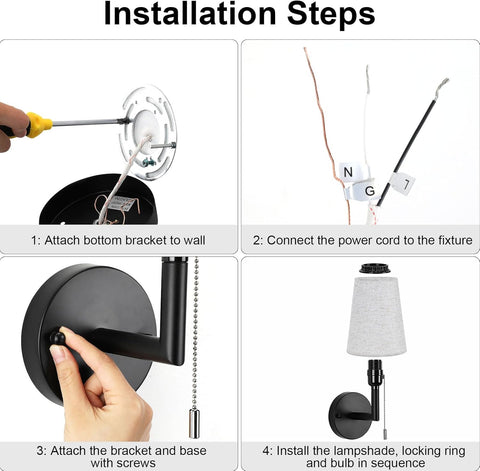 Step-by-step installation guide for a wall-mounted light fixture.