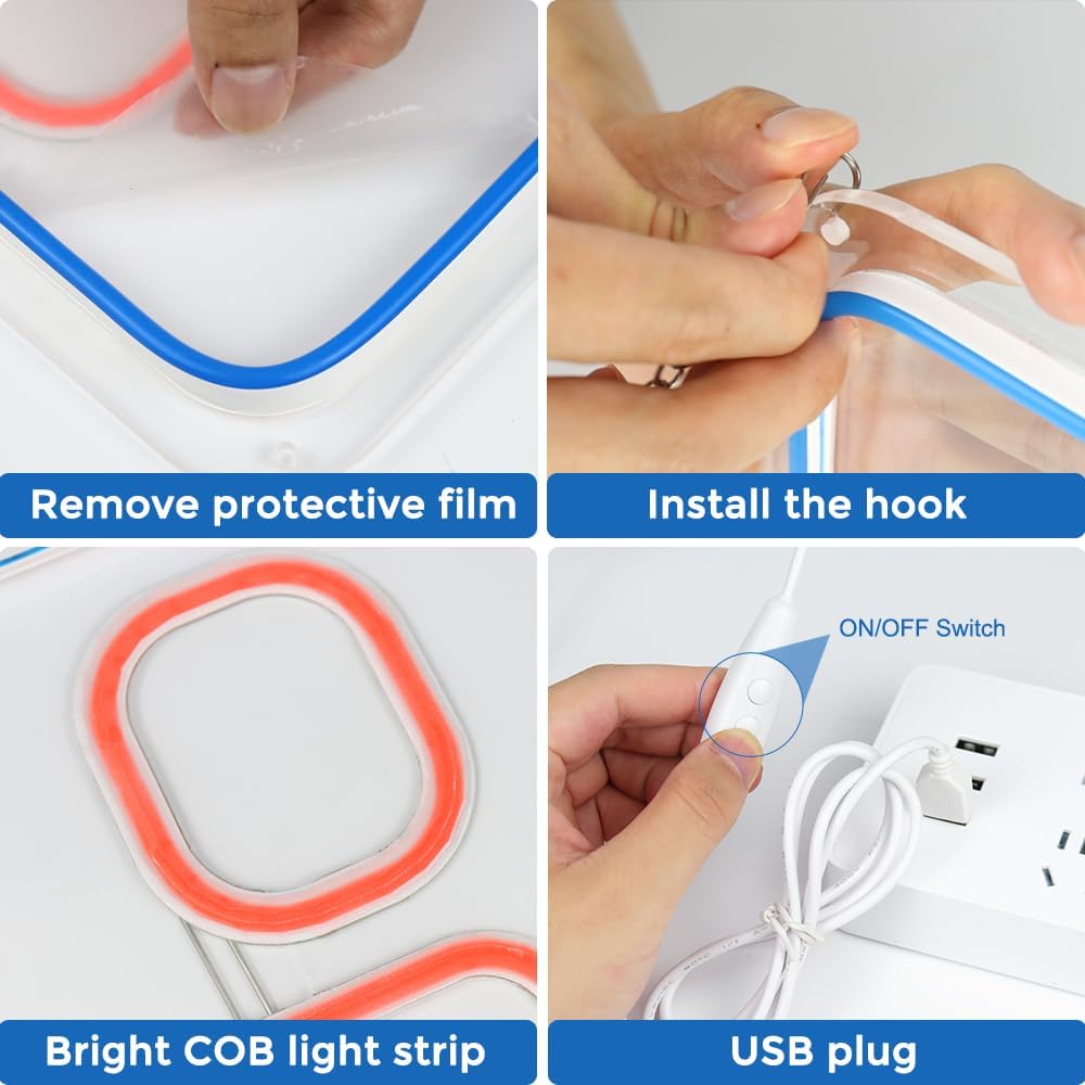 Step-by-step guide on how to install a bright COB light strip with USB plug.