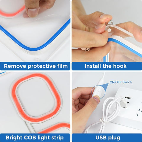 Step-by-step guide on how to install a bright COB light strip with USB plug.