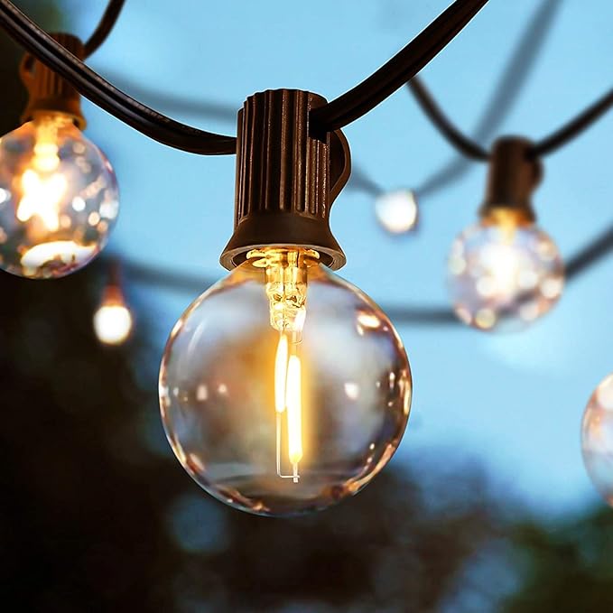 String Lights Outdoor 50FT/15M, G40 LED String Lights Mains Powered with 46+2 1W Glass Bulbs, Waterproof Festoon Lights Outdoor Hanging for Garden Patio Wedding Porch, 2700K Warm White
