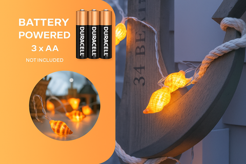String lights with Duracell batteries packaging on an orange background