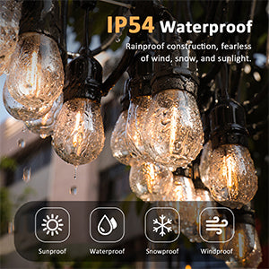 String lights with IP54 waterproof rating on a dark background