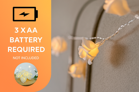 String lights with battery information on an orange background
