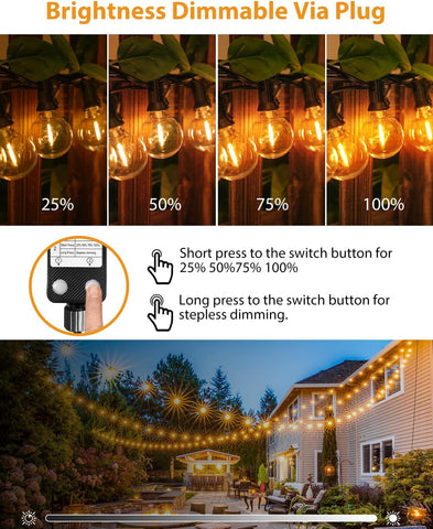 String lights with brightness control options and outdoor setting