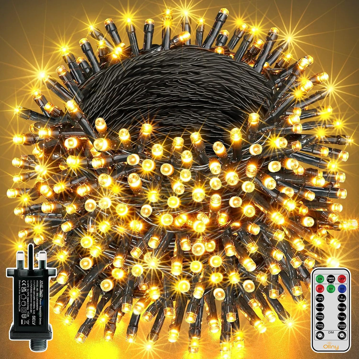 String lights with remote control on a yellow background