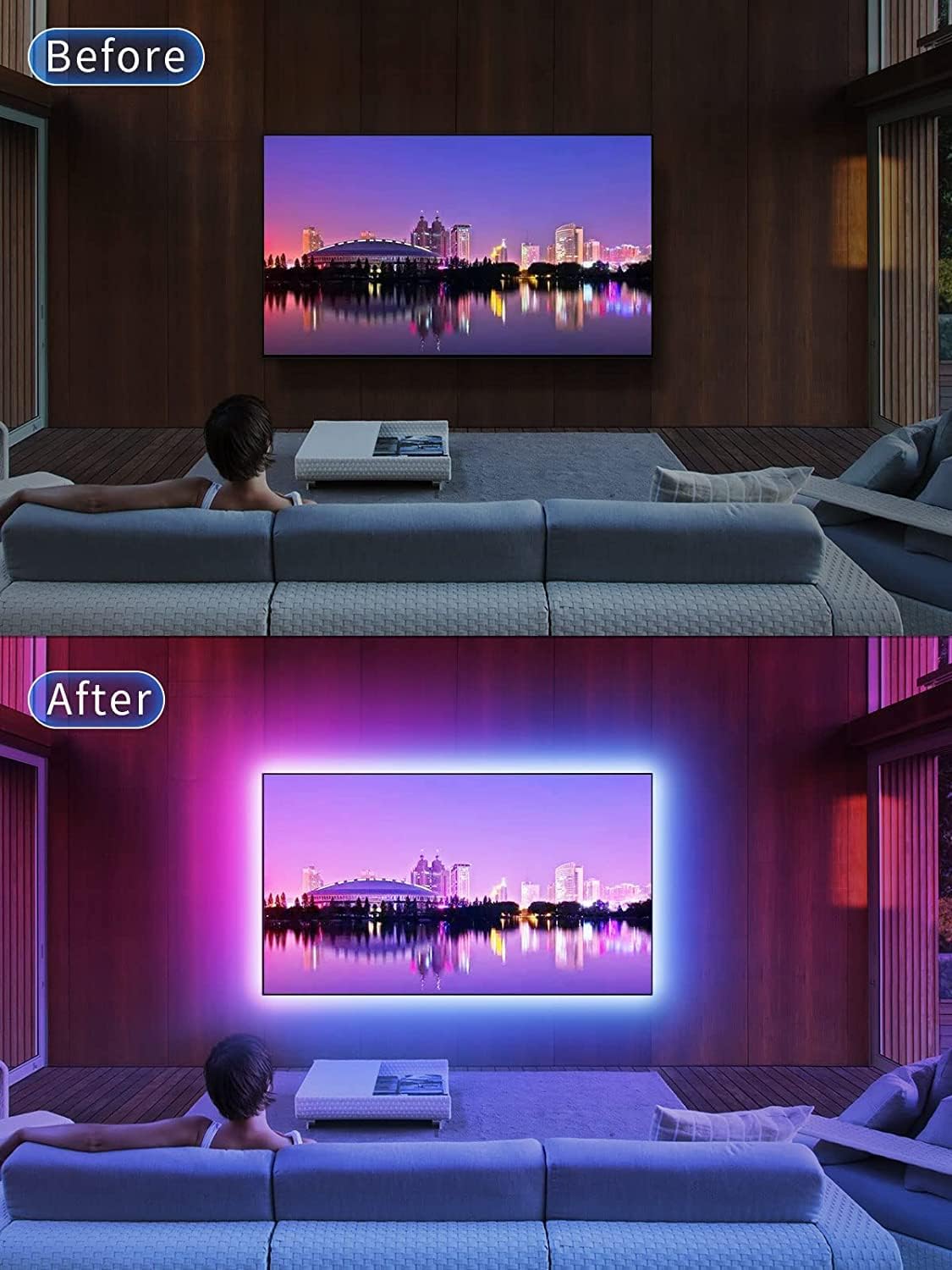 TV Light Strip, 5M TV Backlight, for 45-75 Inch TV, Music Sync LED TV Light with Bluetooth Function - RGB Color Changing Light Strip for Home Theater (16.4ft)