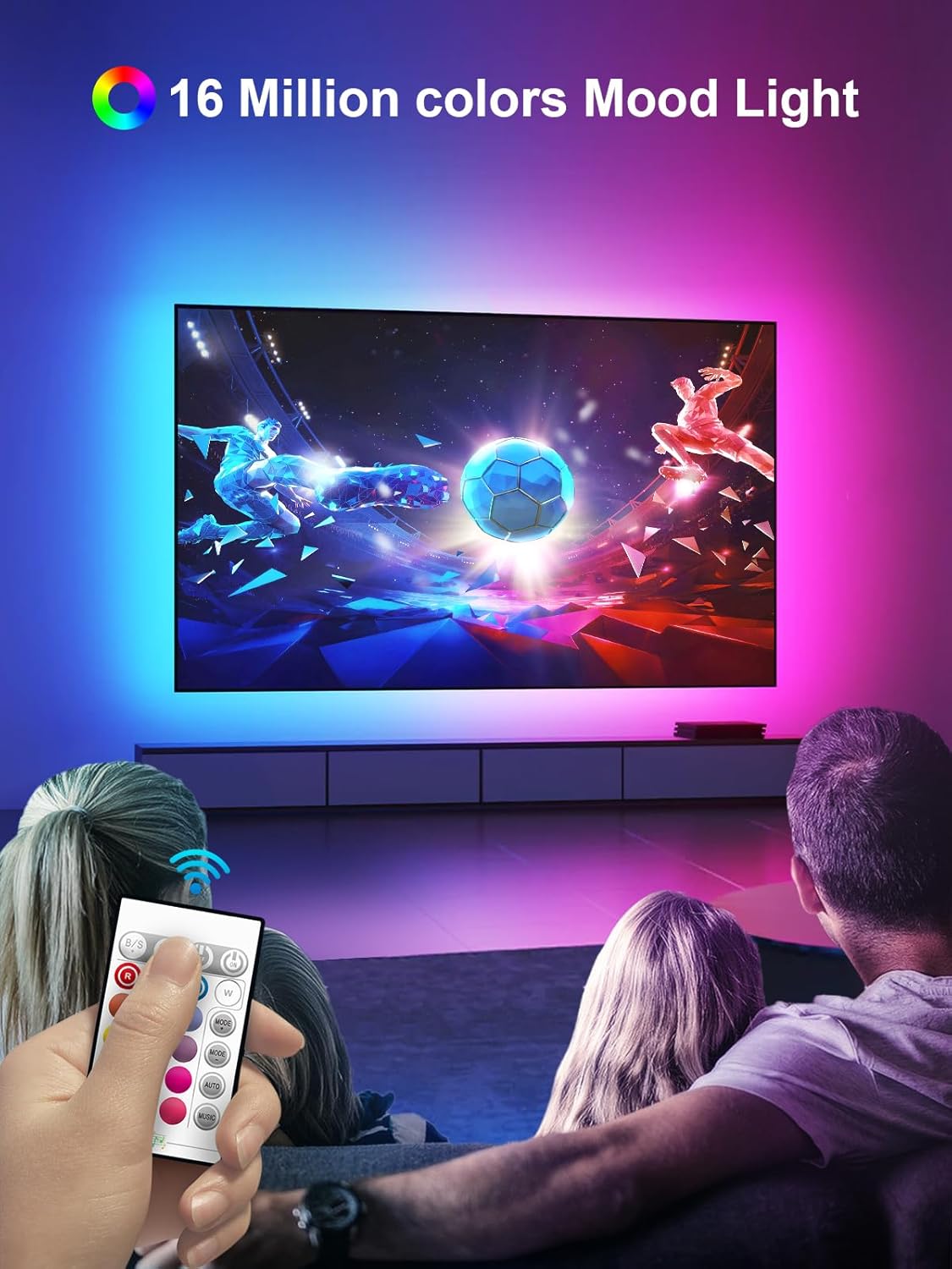 TV Light Strip, 5M TV Backlight, for 45-75 Inch TV, Music Sync LED TV Light with Bluetooth Function - RGB Color Changing Light Strip for Home Theater (16.4ft)