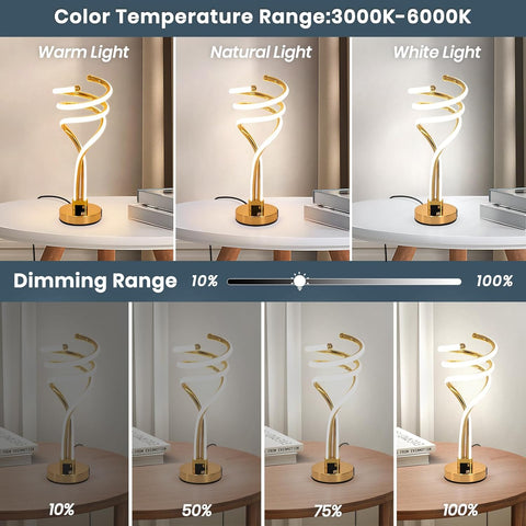 Table lamp with color temperature and dimming range display.