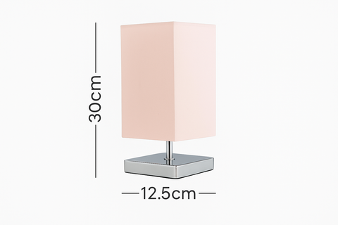 Table lamp with dimensions indicated on a white background