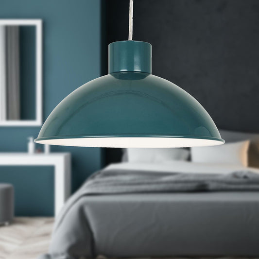 Teal Metal Dome Easy Fit Pendant Shade, Ceiling Lightshade, Modern Modern Style, Diameter 30 cm