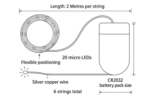 Technical diagram of a LED strip with specifications