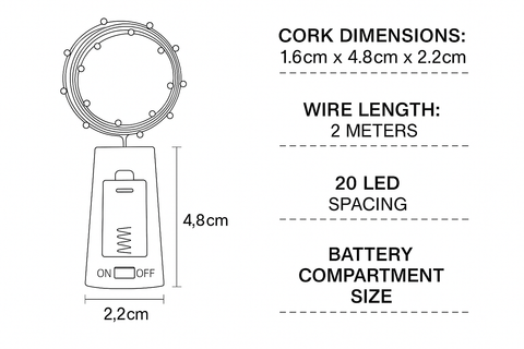 Technical diagram of a cork light with dimensions and specifications.