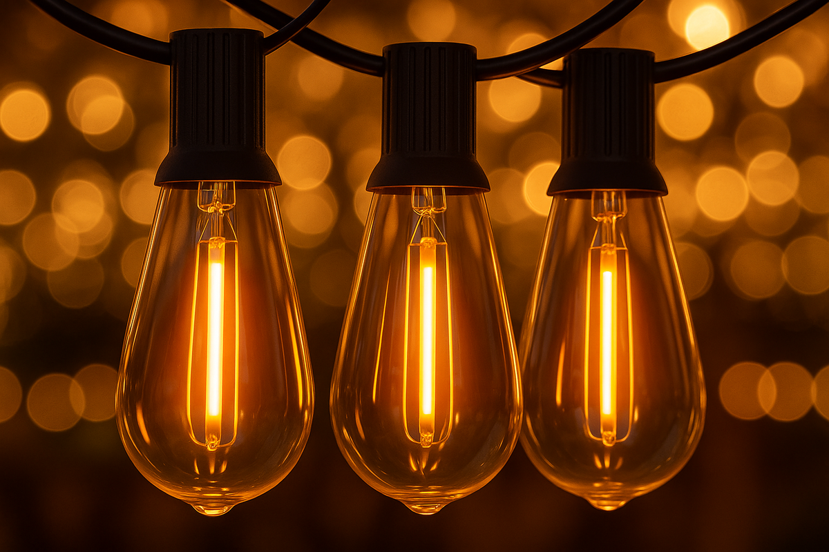 Three lit light bulbs against a warm, blurred background