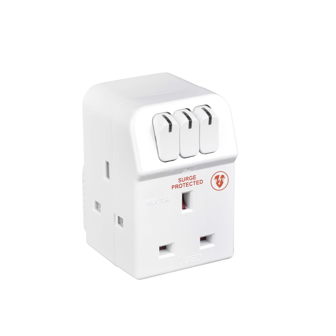 Three socket surge protected adaptor

