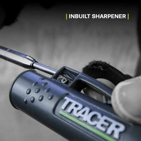 Tracer knife with built-in sharpener on a blurred background