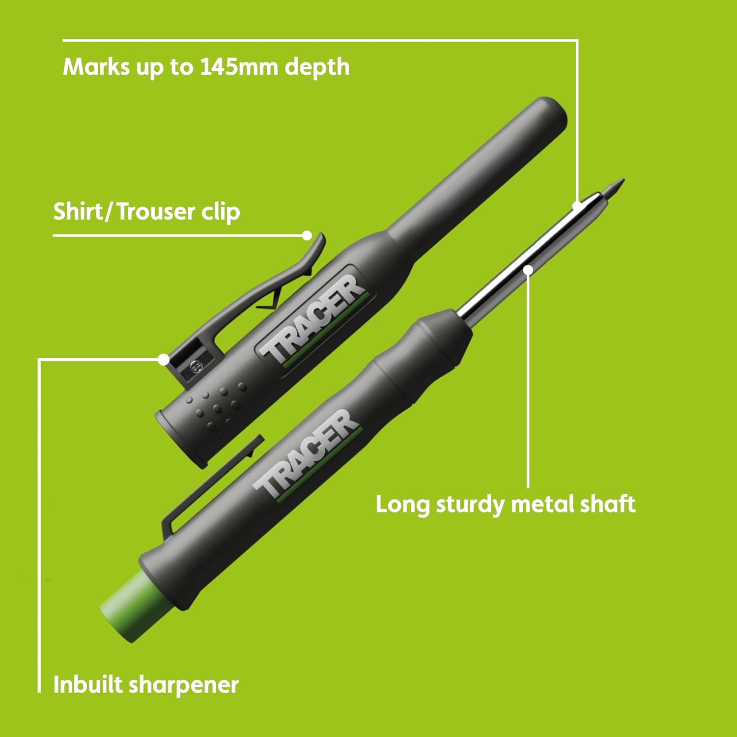 Tracer tool with features highlighted on a green background
