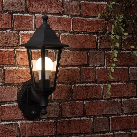 Traditional Outdoor Wall Lantern PIR Motion Sensor Garden Lighting LED Bulb IP44