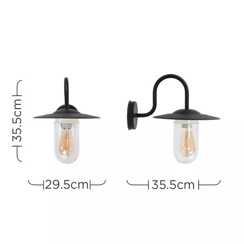 Side view of the traditional down lantern wall light on a brick wall

