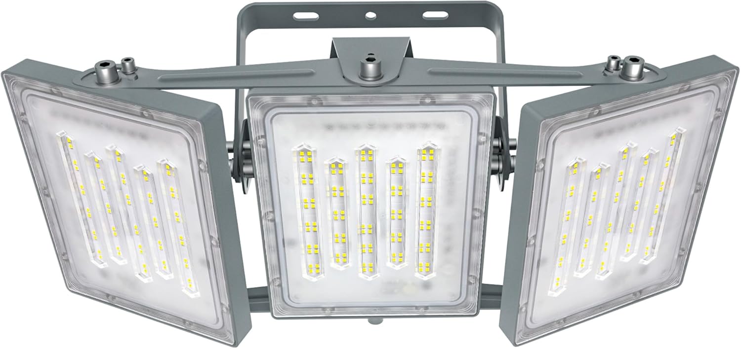 Triple flood light with LED lights on a white background