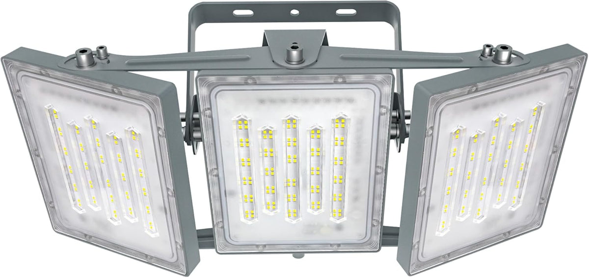 Triple flood light with LED lights on a white background