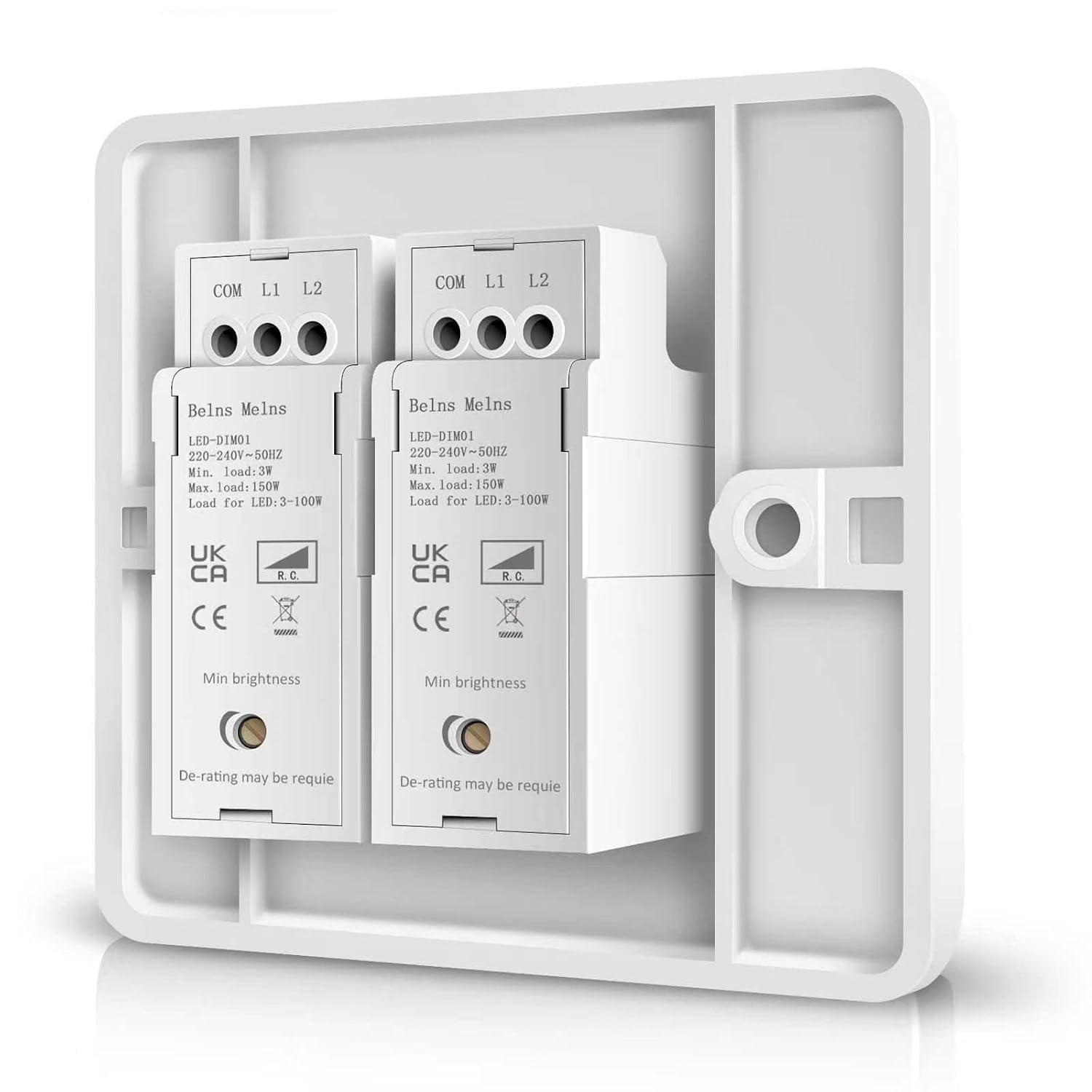 Two LED driver units with labels on a white background