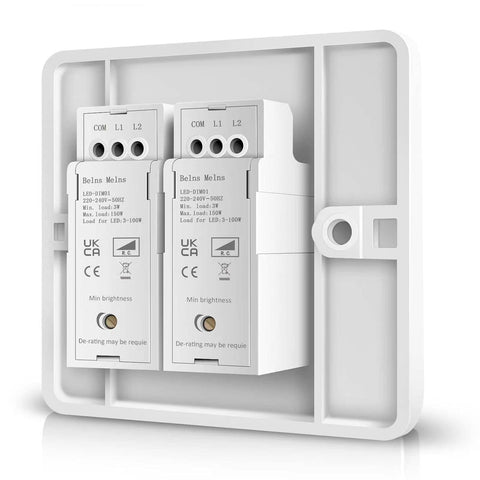 Two LED driver units with labels on a white background