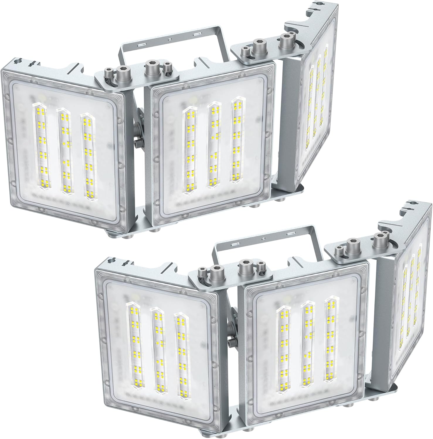 Two LED flood lights on a white background