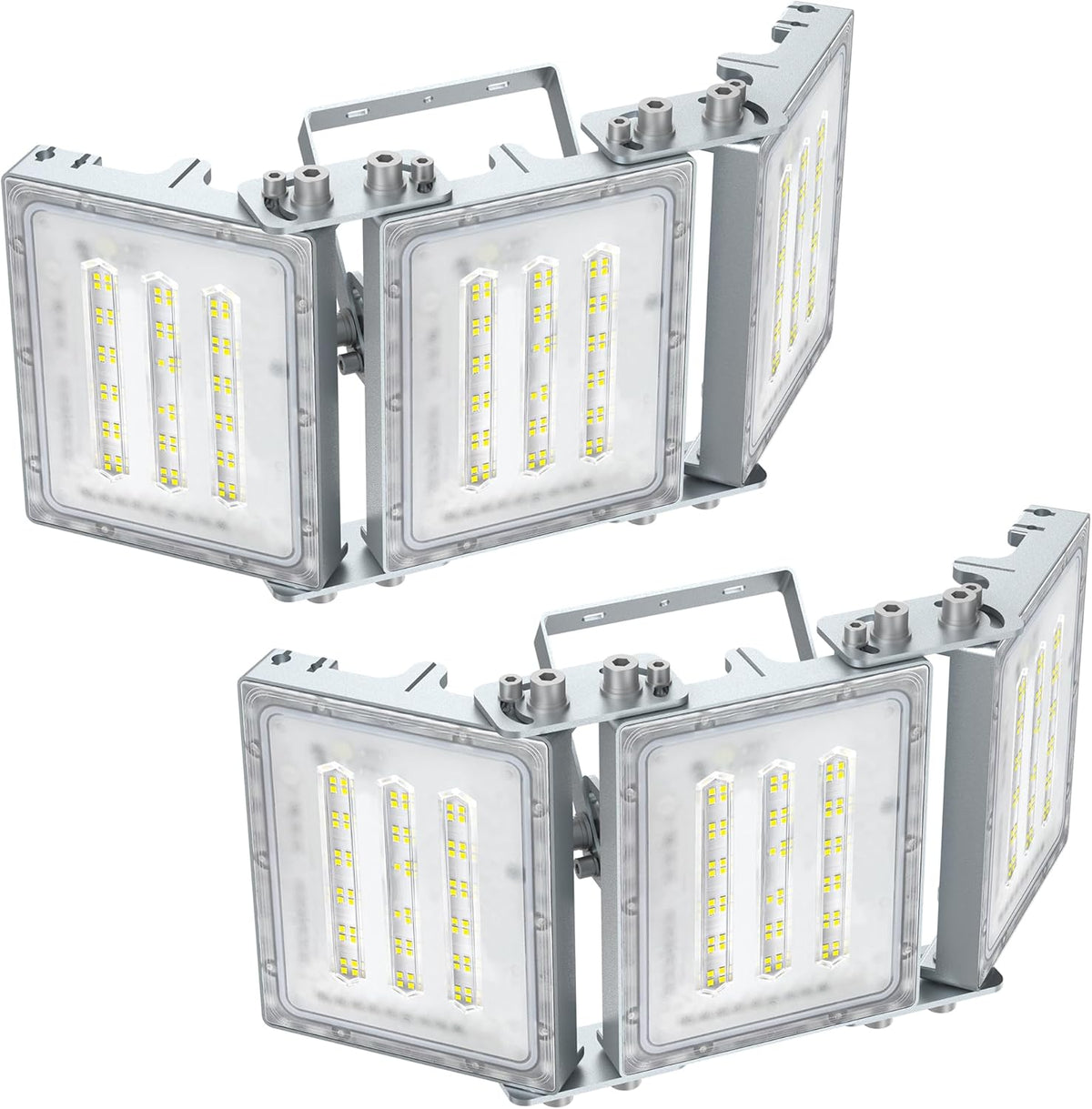 Two LED flood lights on a white background