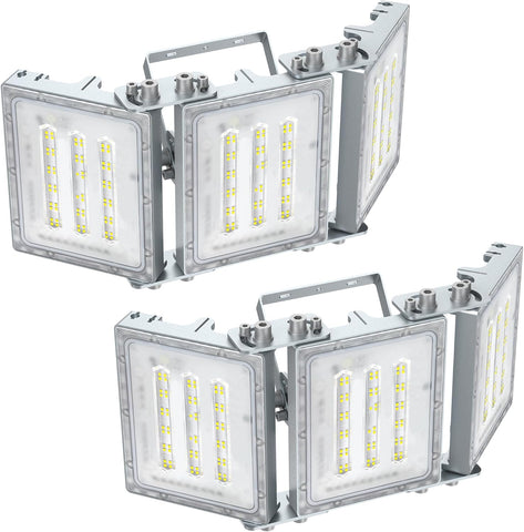 Two LED flood lights on a white background