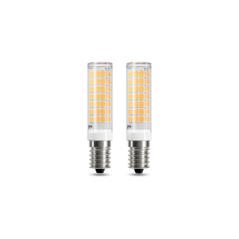 Two LED light bulbs on a white background