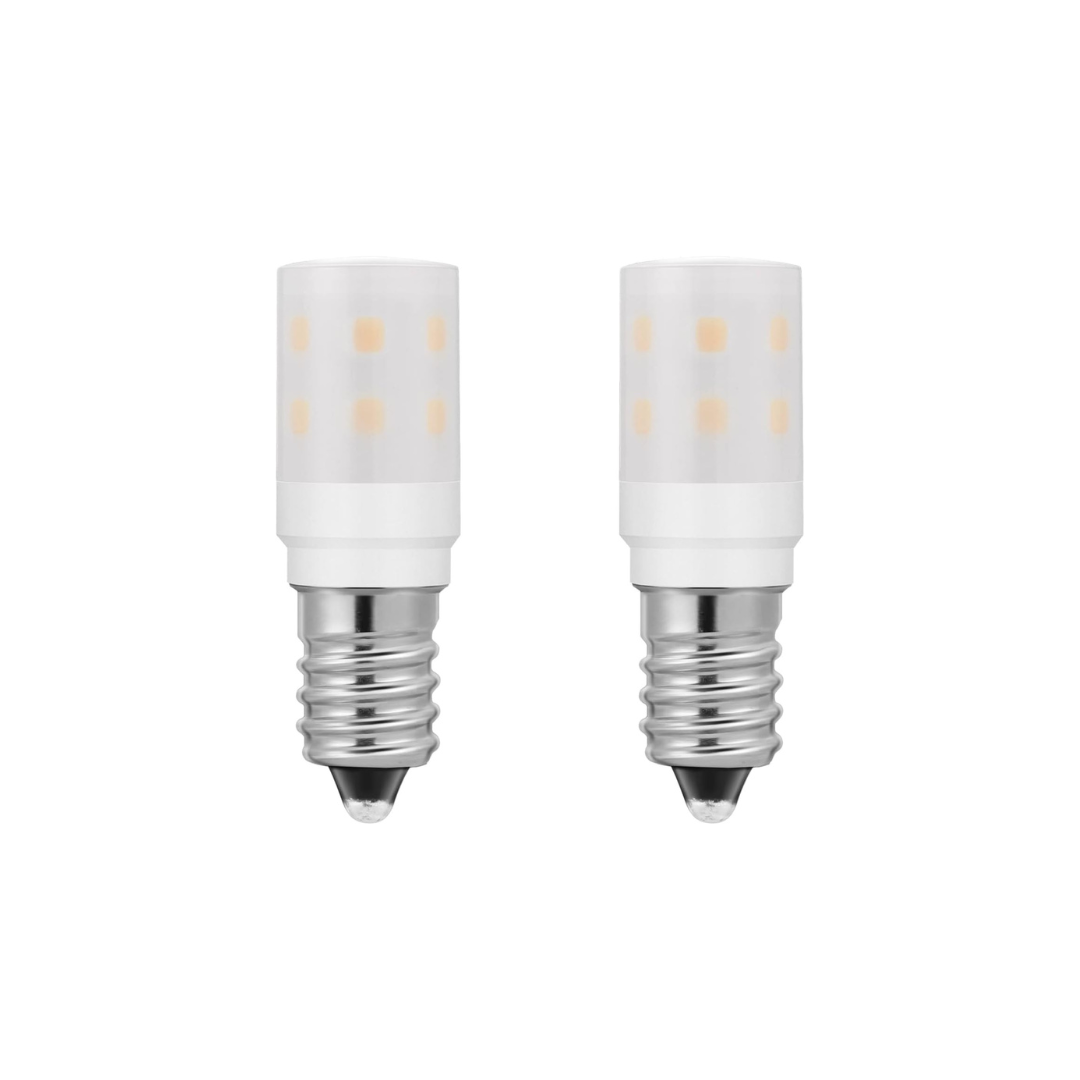 Two LED light bulbs with silver bases on a white background
