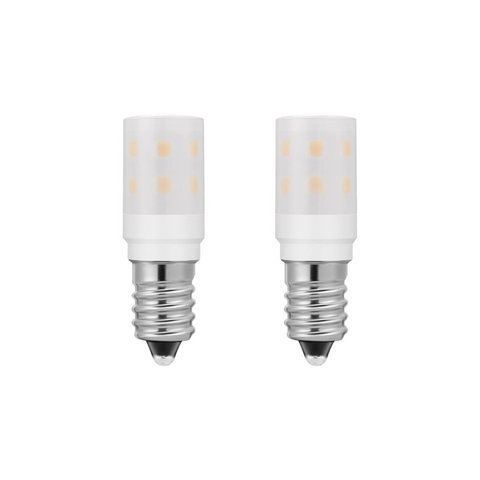 Two LED light bulbs with silver bases on a white background