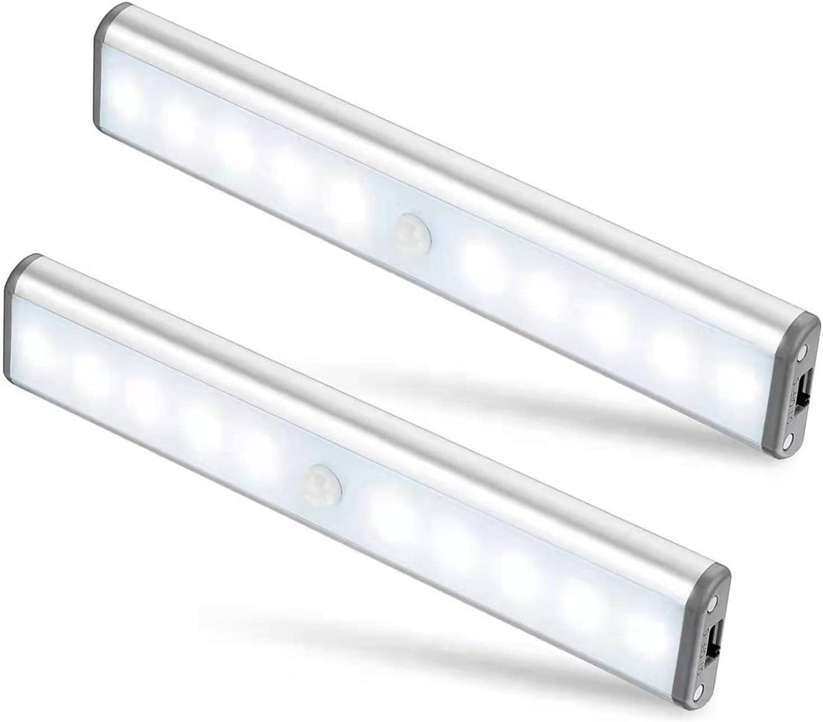 Two LED strip lights on a white background