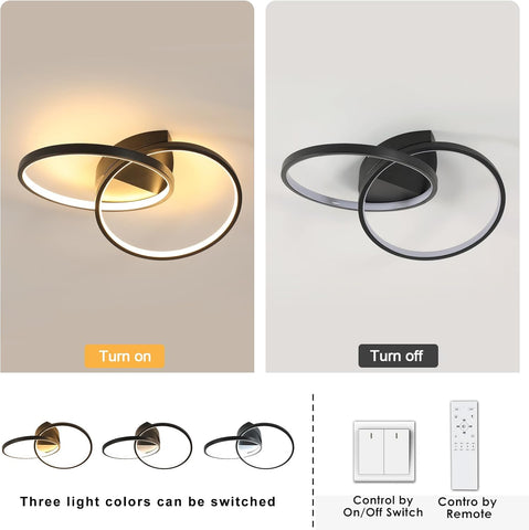 Two ceiling lights with color-changing options and control methods on a gray background.