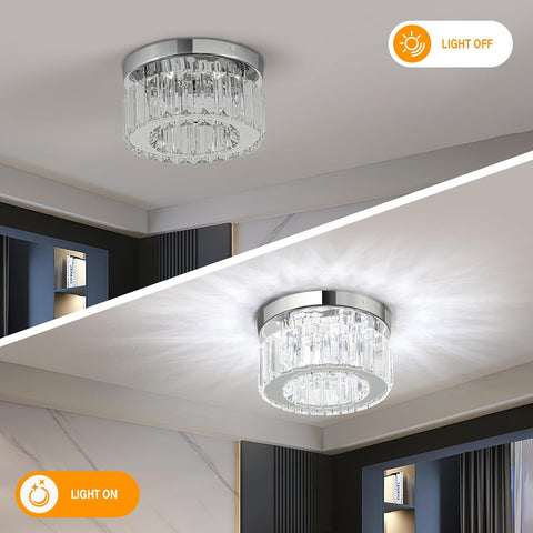 Two crystal ceiling lights on a ceiling with 'Light Off' and 'Light On' indicators.