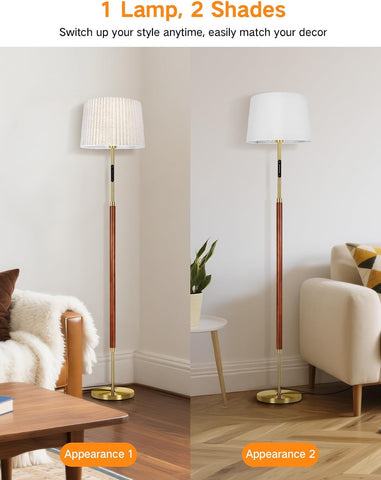 Two floor lamps with different shade appearances in a living room setting.