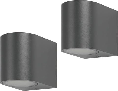 Two gray cylindrical wall lights on a white background