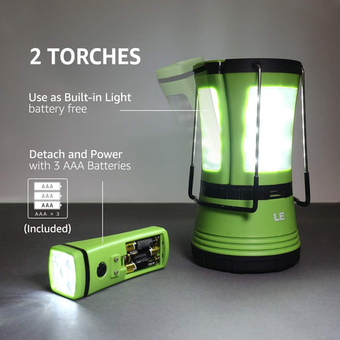 Two green torches with one detachable and power source shown on a gray background