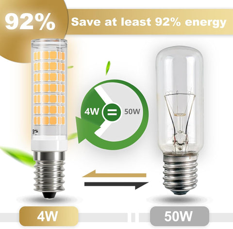 Two light bulbs with energy savings text and graphics on a white background